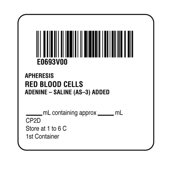ISBT 128 Apheresis Red Blood Cells 2" x 2"